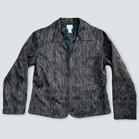 Chico's Metallic Leaf Lined Blazer size 1 Preowned No Button‎ Great Condition - Picture 1 of 12
